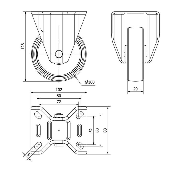 Ruedas Alex Rueda Fija Poliamix Placa Eje Liso Blanca Carga Máx. 150 kg Ø 10 cm Ruedas Alex Rueda Fija Poliamix Placa Eje Liso Blanca Carga Máx. 150 kg Ø 10 cm