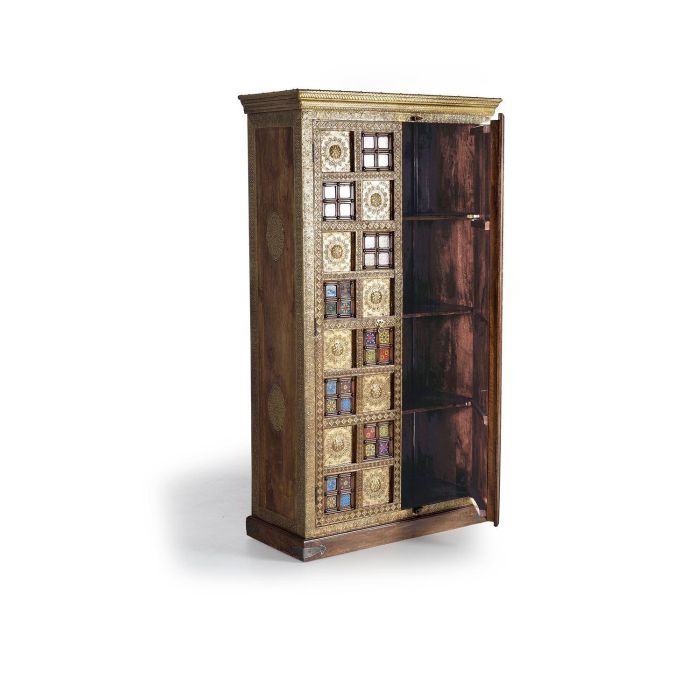 Giner y Colomer Armario 2 Puertas Madera Acacia Cerezo Detalles Azulejo Bronce Repujado 180x100x45 cm 2