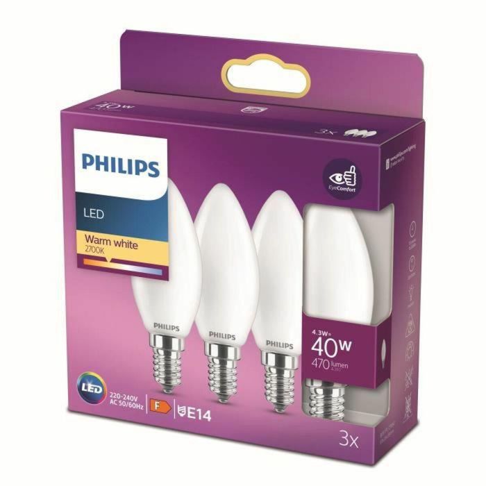 Philips, paquete de 3 E27 LED Bulbos de 40w, blanco cálido 3