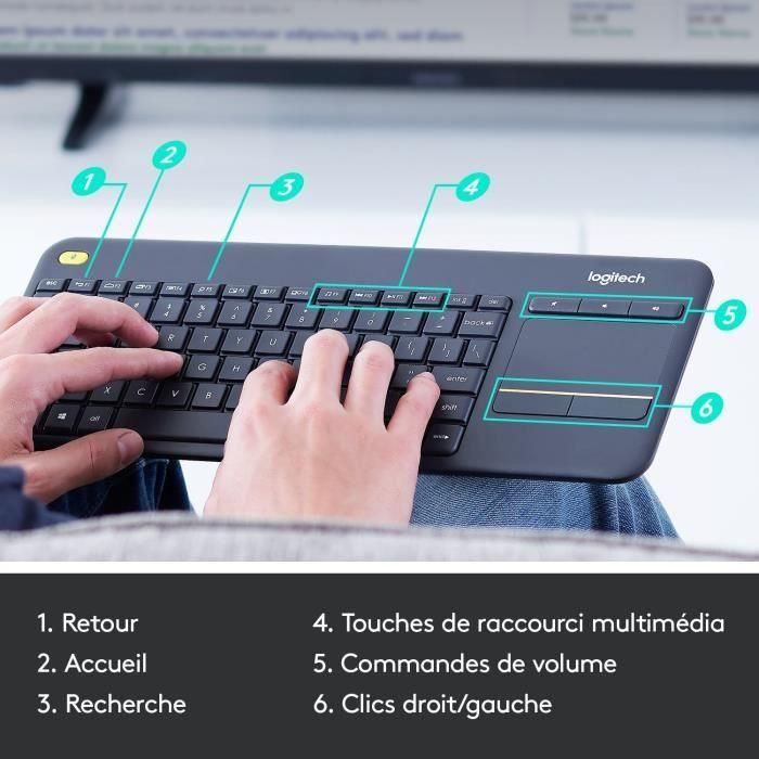 Teclado de TV multimedia LOGITECH K400 Plus - AZERTY - Inalámbrico - Panel táctil 2 Teclado de TV multimedia LOGITECH K400 Plus - AZERTY - Inalámbrico - Panel táctil 2