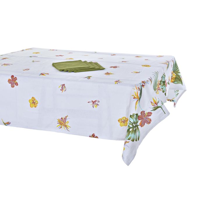 DKD Home Decor Mantel Poliéster Tropical Colección Tropic Garden Multicolor Verde 150x150 cm - Pack de 2 Unidades