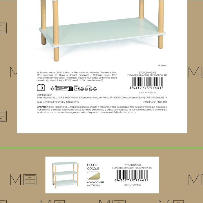 Inde Estantería Madera Rectangular 3 Niveles Blanca 4 Inde Estantería Madera Rectangular 3 Niveles Blanca 4