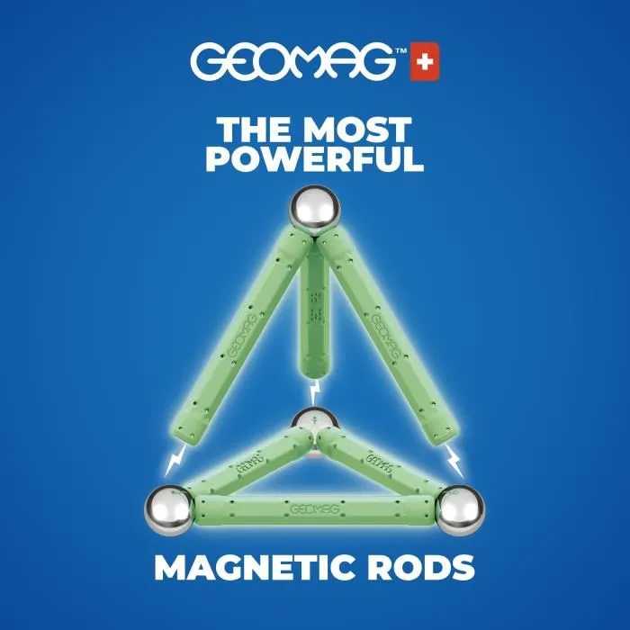 Geomag Ecofriendly 25 uds Glow Construcciones 2D 3D Brillan Oscuridad Barras Esferas Base Plástico Reciclado