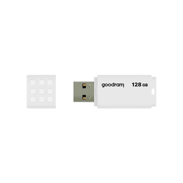 Goodram UME2 Memoria USB 2.0 de 128GB, Pendrive Blanco con Tapa y Llavero, Velocidad de Lectura 20MB/s, Escritura 5MB/s 2