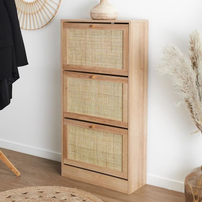 Home Deco Factory Zapatero de Entrada 3 Puertas Abatibles, para 18 Pares, Madera y Ratán, Colección Bali, 60x24x113 cm 6 Home Deco Factory Zapatero de Entrada 3 Puertas Abatibles, para 18 Pares, Madera y Ratán, Colección Bali, 60x24x113 cm 6