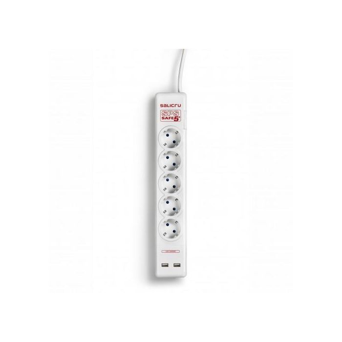 Salicru 680BA000002 Limitador de Tensión 306J, Regleta Protectora con 5 Tomas AC y 2 USB, Blanco, Cable 1.5m Salicru 680BA000002 Limitador de Tensión 306J, Regleta Protectora con 5 Tomas AC y 2 USB, Blanco, Cable 1.5m