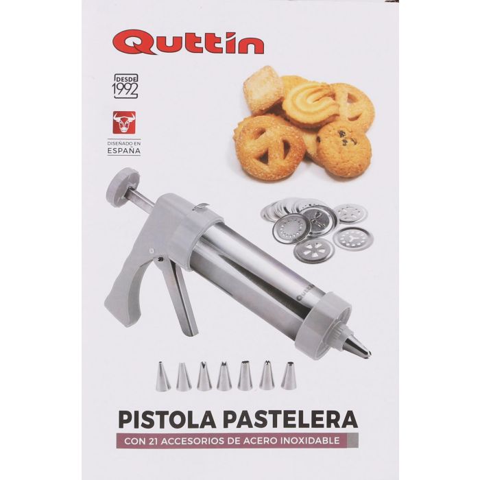 Quttin Pistola Manga Pastelera con Accesorios de Acero - 15 x 6 x 22 cm (12 Unidades) 1