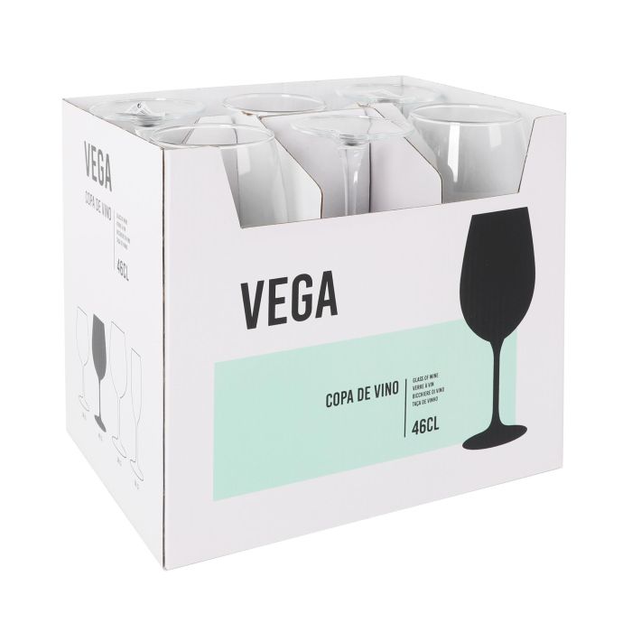 Inde Copa de Vino "Vega" 46 cl (0.46 L), Cristal, Diámetro 7.4 cm x Altura 22 cm - Juego de Copas para Vino Tinto y Blanco (24 Unidades)