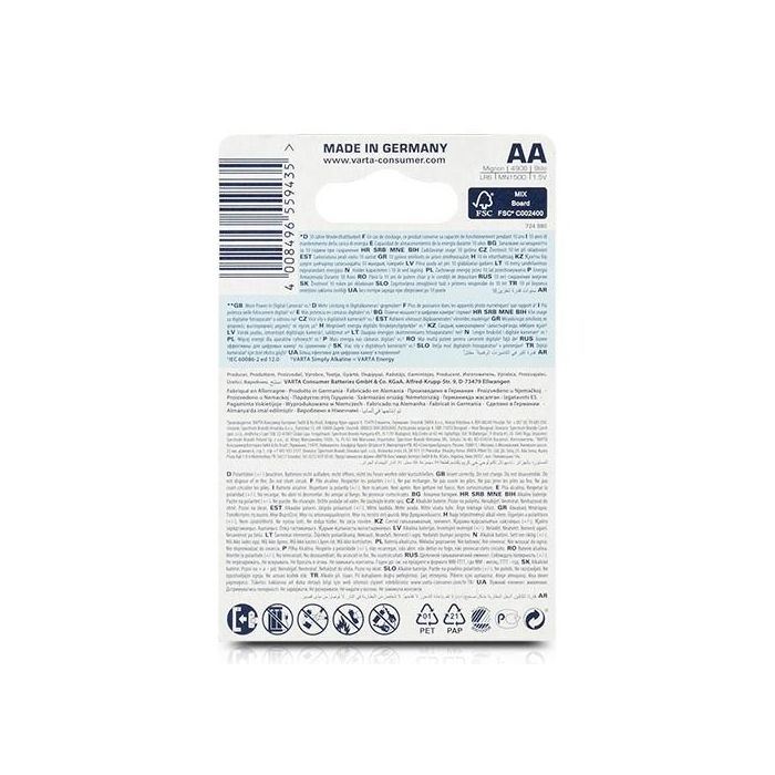 Varta LR06 Pila Alcalina Longlife Power AA Blister 4 Unidades 2 Varta LR06 Pila Alcalina Longlife Power AA Blister 4 Unidades 2