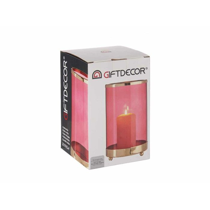 Portavelas Gift Decor SW120613A Rosa Dorado Metal Vidrio 12,2 x 19,5 x 12,2 cm Cilindro 1