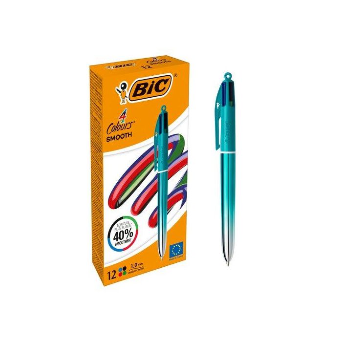 Boligrafo De 4 Colores Bic Smooth Gradient Celeste (Set de 12)