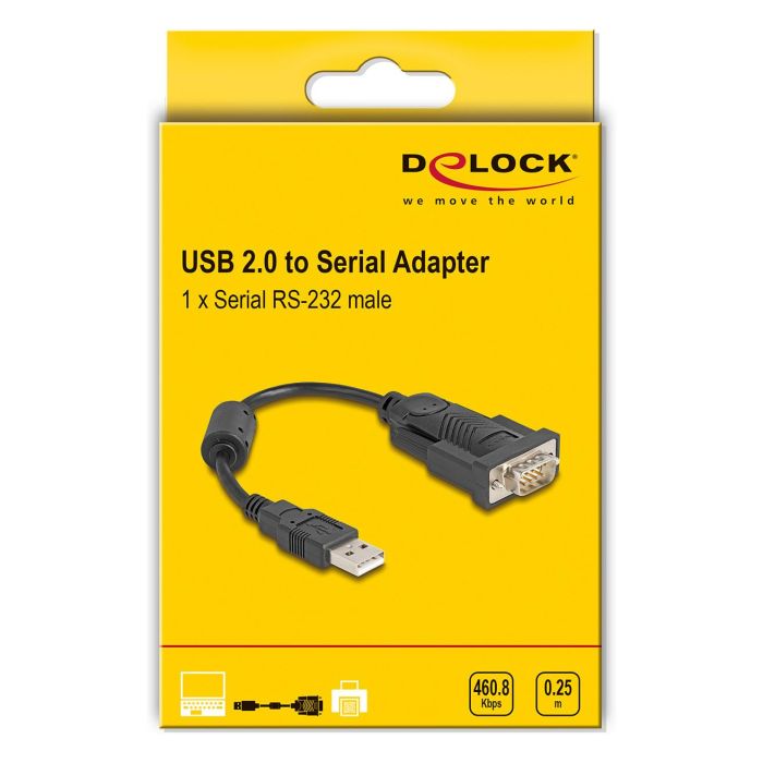 DeLOCK Adaptador USB 2.0 Tipo A Macho a Serial RS-232 DB9 Macho, 0.25m, Con Chip CH343G para Windows, Mac, Servidores 1 DeLOCK Adaptador USB 2.0 Tipo A Macho a Serial RS-232 DB9 Macho, 0.25m, Con Chip CH343G para Windows, Mac, Servidores 1