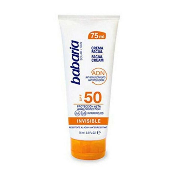 Babaria SOLAR ADN INVISIBLE Crema Solar Facial SPF50 75ml | Protector Antiedad Antiarrugas Antipolución Invisible UVA/UVB/IR