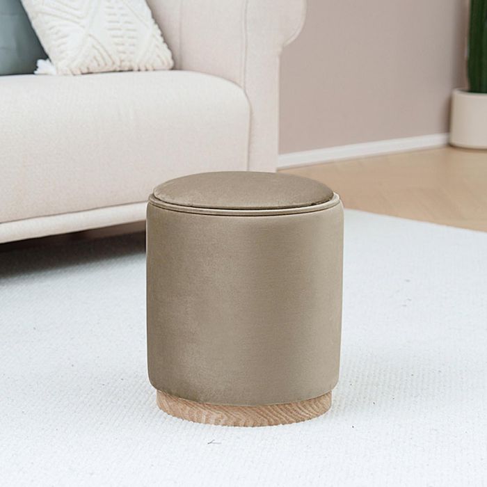 Puff Con Almacenamiento Y Bandeja Velvet Beige Versa 42X35CM 1 Puff Con Almacenamiento Y Bandeja Velvet Beige Versa 42X35CM 1