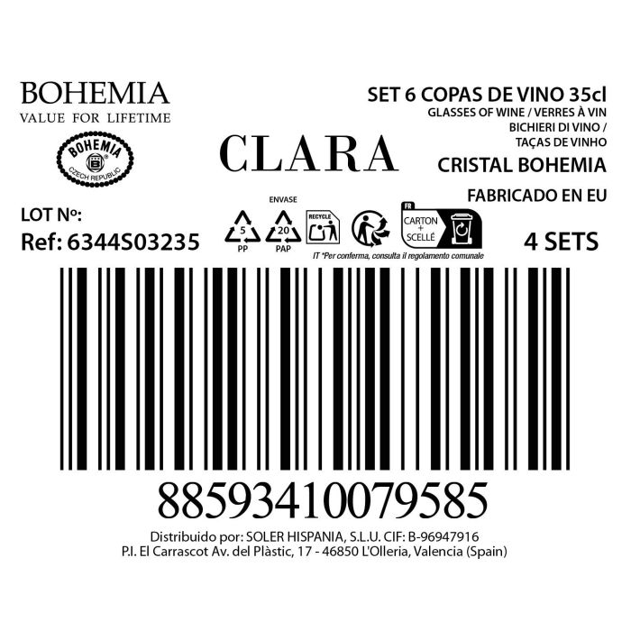 Set 6 Copas Vino Blanco Bohemia 350 cc Clara (4 Cajas) 9 Set 6 Copas Vino Blanco Bohemia 350 cc Clara (4 Cajas) 9