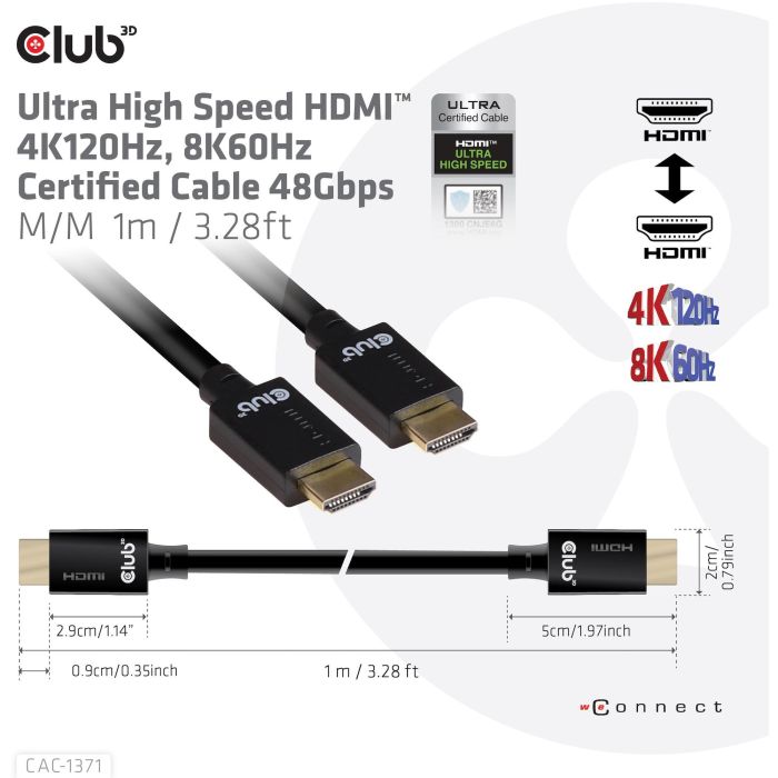 Club3D Cable HDMI 2.1 Ultra High Speed 4K120Hz 8K60Hz HDR 48Gbps 10K Macho/Macho Negro 1m 3 Club3D Cable HDMI 2.1 Ultra High Speed 4K120Hz 8K60Hz HDR 48Gbps 10K Macho/Macho Negro 1m 3