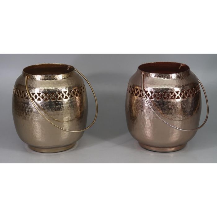 DKD Home Decor Portavela Árabe Cobre Dorado de Aluminio Troquelado 21x21x21 cm Colección Zaatar (Juego 2 Unidades)