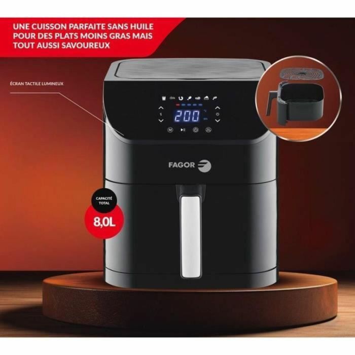 Fagor FAG3508510692038 Freidora sin aceite Airfryer XL 8L 1800W Pantalla táctil, 7 preprogramaciones, Temporizador Negra 2 Fagor FAG3508510692038 Freidora sin aceite Airfryer XL 8L 1800W Pantalla táctil, 7 preprogramaciones, Temporizador Negra 2