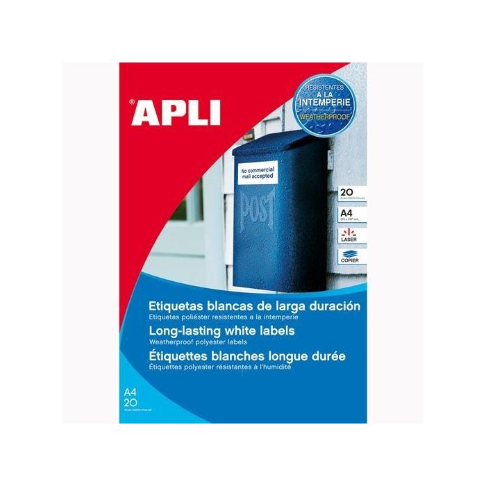 Apli Etiquetas Adhesivas Poliéster Blanco 64,6x33,8 mm, 480 Unidades, Resistente a Intemperie y Corrosión, Ideal para Láser Apli Etiquetas Adhesivas Poliéster Blanco 64,6x33,8 mm, 480 Unidades, Resistente a Intemperie y Corrosión, Ideal para Láser
