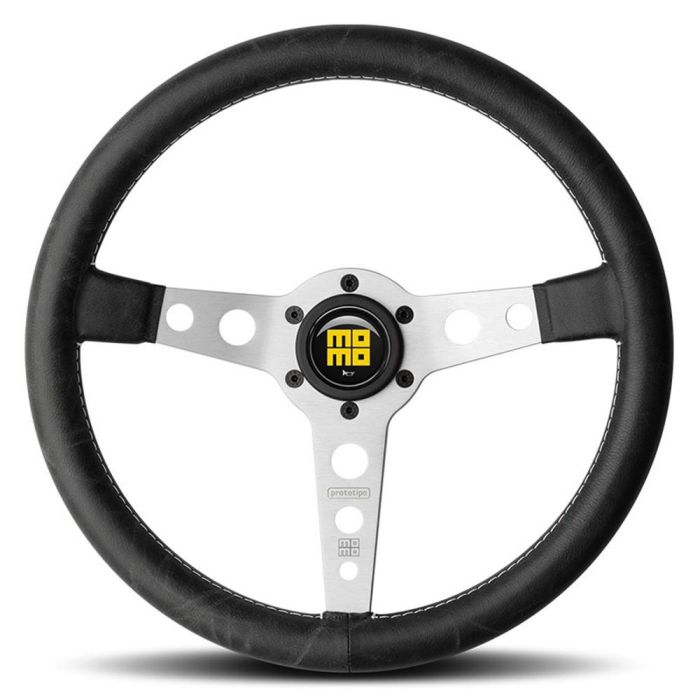 MOMO MOMVPROHERIT35SR Volante Prototipo Heritage 350mm Piel Negra Brazos Plata Costuras Blancas Universal Competición y Simulador Hecho en Italia MOMO MOMVPROHERIT35SR Volante Prototipo Heritage 350mm Piel Negra Brazos Plata Costuras Blancas Universal Competición y Simulador Hecho en Italia