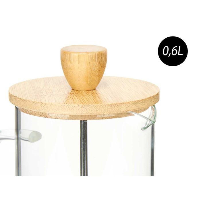 Tetera con émbolo de borosilicato y tapa de bambú 600 ml Vivalto - 13.5x19x9 cm (8 Unidades) 3 Tetera con émbolo de borosilicato y tapa de bambú 600 ml Vivalto - 13.5x19x9 cm (8 Unidades) 3