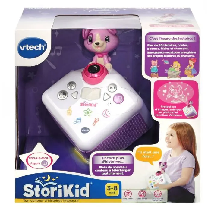 VTECH StoriKid My Storyteller Rosa Narrador Interactivo con Proyección de Luz para Niños de 3 a 8 Años Idioma Francés 2