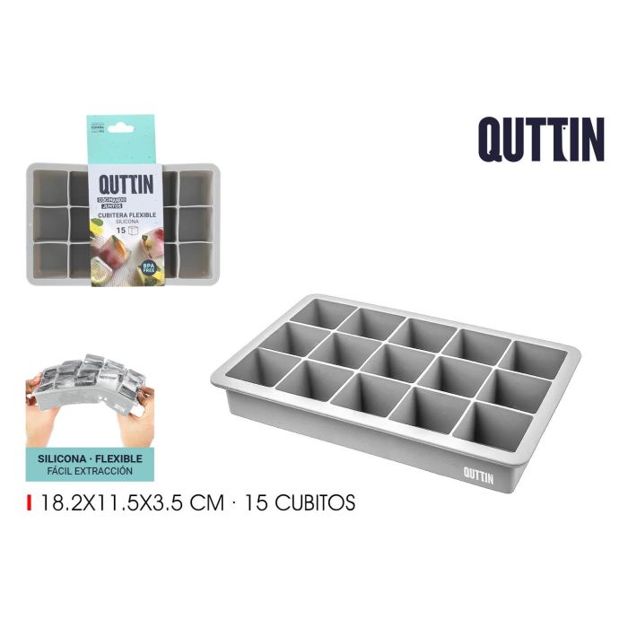 Quttin Cubitera Flexible de Silicona para 15 Cubitos, 18.2x11.5x3.5 cm (24 Unidades)