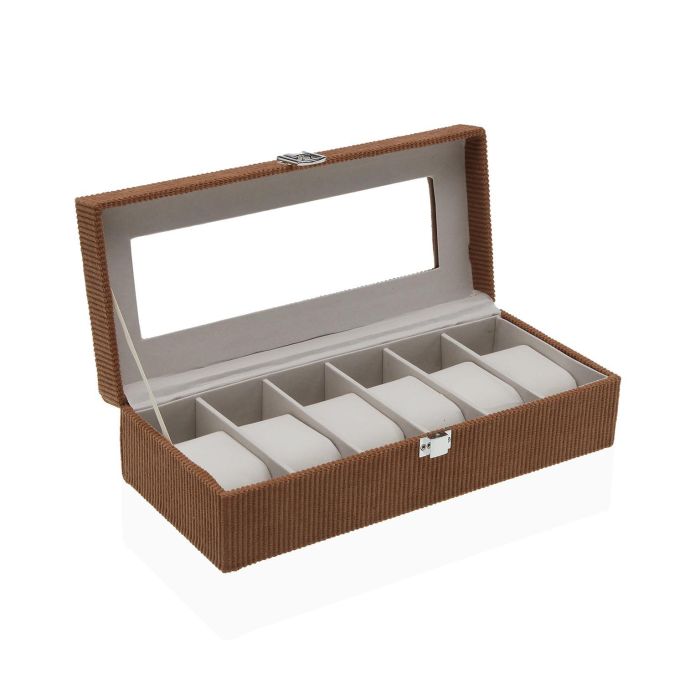 Caja de pana terracota para 6 relojes Versa 13.5x9x30.5 cm (2 Unidades)