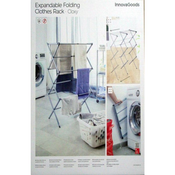 Tendedero Metálico Plegable y Extensible con 3 Alturas Cloxy InnovaGoods 11 barras 1 Tendedero Metálico Plegable y Extensible con 3 Alturas Cloxy InnovaGoods 11 barras 1