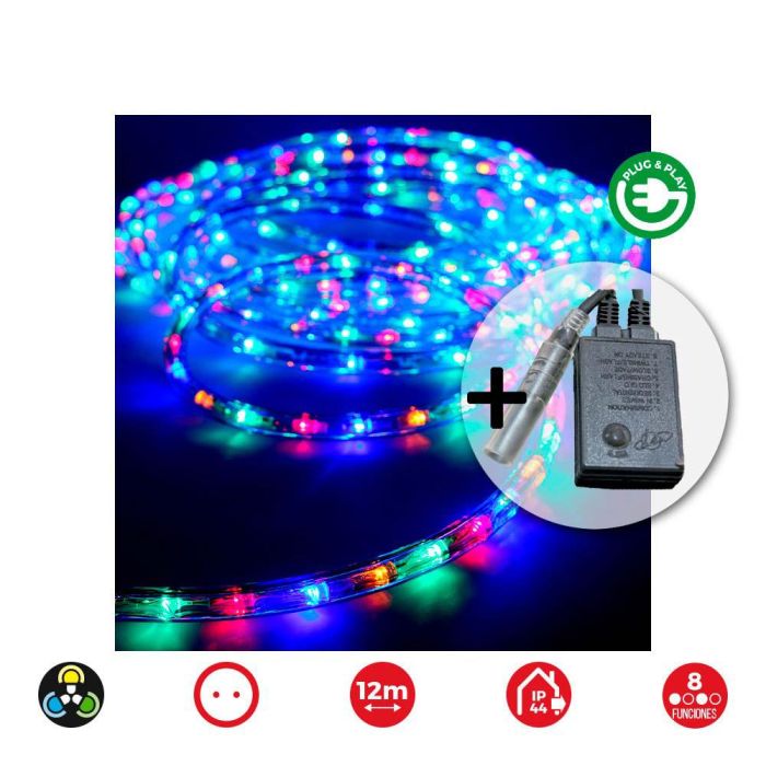 Edm Kit Flexiled Multifunción Multicolor 12m, 36 LEDs/m, IP44, 230V, con Programador 8 Funciones 0 Edm Kit Flexiled Multifunción Multicolor 12m, 36 LEDs/m, IP44, 230V, con Programador 8 Funciones 0