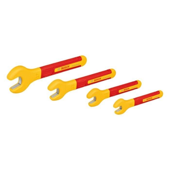 Juego de llaves de boca fija Bosch Professional VDE (con 4 llaves de boca fija: 8 mm, 10 mm, 13 mm y 17 mm, certificadas hasta 1000 V) 2 Juego de llaves de boca fija Bosch Professional VDE (con 4 llaves de boca fija: 8 mm, 10 mm, 13 mm y 17 mm, certificadas hasta 1000 V) 2