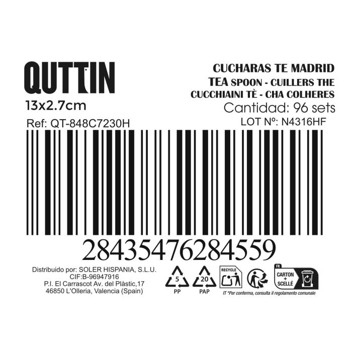 Set de 6 Cucharas de Té Madrid 1.5 mm - Inde (12 Cajas) 2 Set de 6 Cucharas de Té Madrid 1.5 mm - Inde (12 Cajas) 2