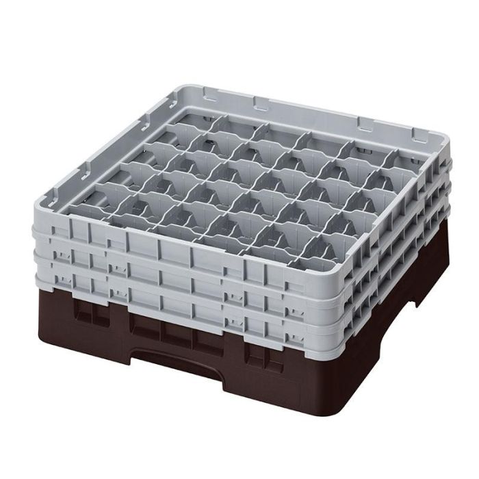 CAMBRO - 36S638-167 - Cesta de lavado 36 comp. 3 alturas - 7,2 cm Ø máx. - alt. máx. 17,6 cm - 50 x 50 x 22,5 cm - Castaño