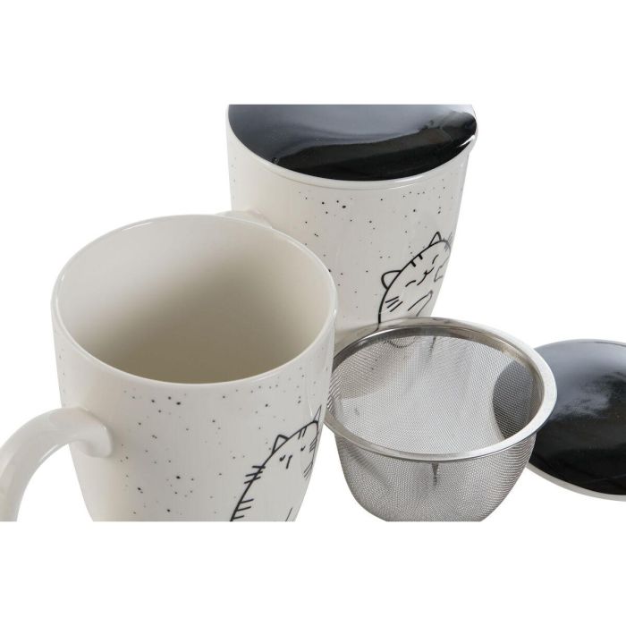 Mug Infusiones Scandi DKD Home Decor Blanco Negro 6 x 10.5 x 8.3 cm (2 Unidades) 2