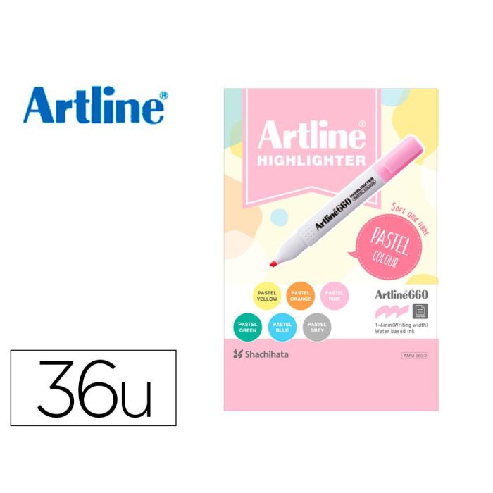 Rotulador Artline Fluorescente Ek-660 Colores Pastel Expositor De 36 Unidades Colores Surtidos