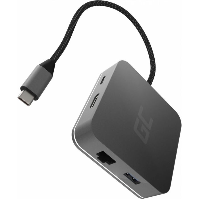 Green Cell AK61 HUB USB-C 6-Puertos 3xUSB 3.0, USB-C, HDMI, Gigabit LAN Plata para Portátil y Ordenador - Suministro de Energía 87W