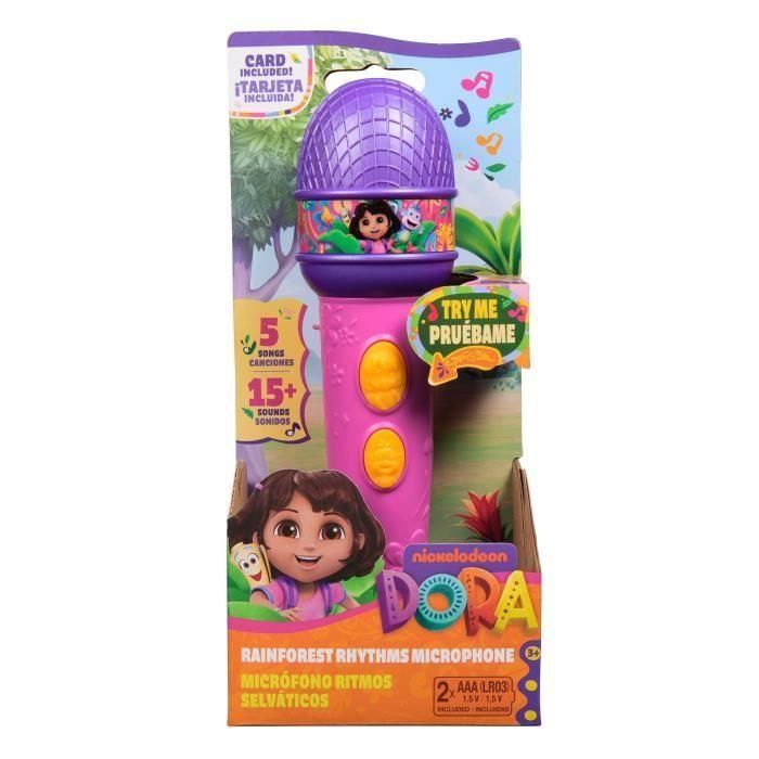 Spinmaster SPI6071801 Micrófono Dora la Exploradora Funcional 18cm con 4 Canciones y 9 Sonidos para Niños 3+ Años 1