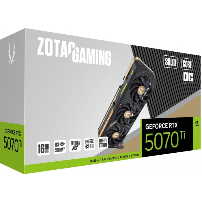 Zotac GeForce RTX 5070 Ti 16GB GDDR7 SOLID CORE OC, 3 ventiladores, NVIDIA, PCI Express x16 5.0 5 Zotac GeForce RTX 5070 Ti 16GB GDDR7 SOLID CORE OC, 3 ventiladores, NVIDIA, PCI Express x16 5.0 5