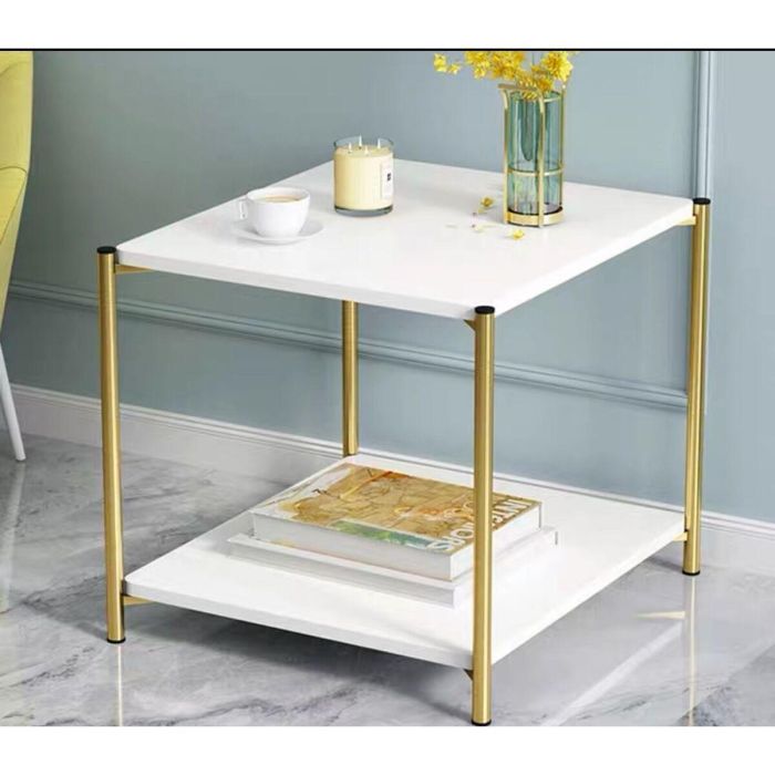 Mesa auxiliar Romimex Blanco Dorado Metal Madera MDF 40 x 43 x 40 cm 1