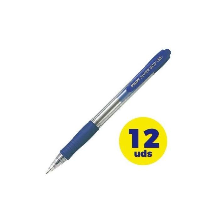 Pilot Bolígrafo retráctil Super Grip azul, tinta base de aceite, trazo 0,4 mm