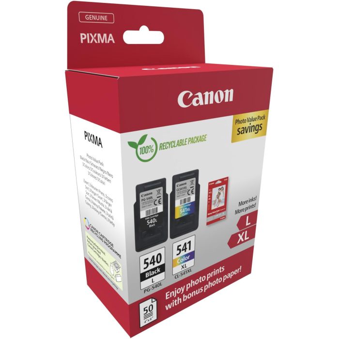 Canon Tinta Ecopack Bk+C-M-Y + Papel Fotográfico 10x15 para Pixma MG2150-2250-3150-3250-3550-3650-3650S-4150-4250, MX375-395-435-455-475-515-525-535, TS5150-5151, PG540L+CL541XL 1