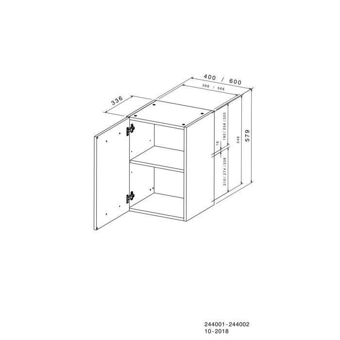 Muebles altos de Oslo 1 puerta + tableta - decoración blanca mate - l 40 x d 36 x h 58 cm 3