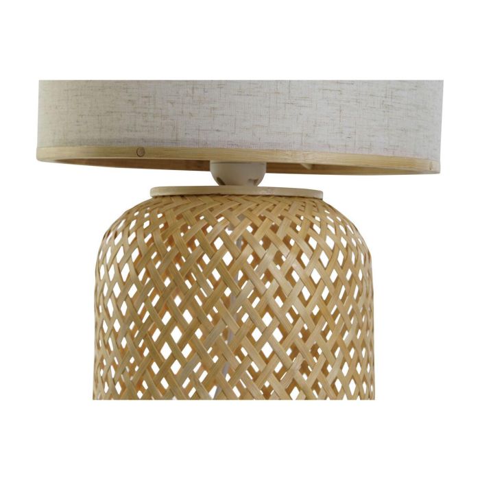 DKD Home Decor Lámpara de Sobremesa Urban, Marrón Natural, Bambú y Poliéster, Pantalla Tela, E27, 26x39x26 cm 3