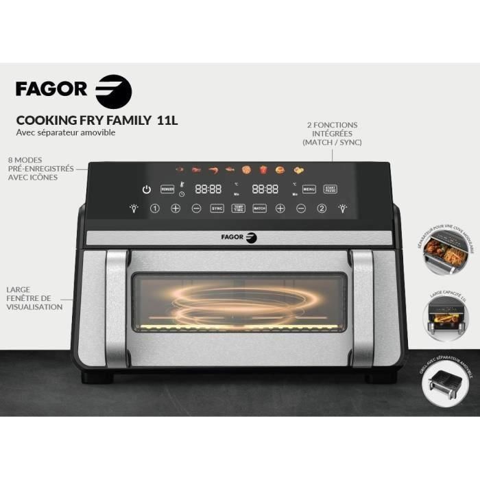 Fagor Modelo FG10AF Freidora sin aceite Airfryer 11L con doble depósito 5.5L y divisor extraíble, 2200W 2 Fagor Modelo FG10AF Freidora sin aceite Airfryer 11L con doble depósito 5.5L y divisor extraíble, 2200W 2