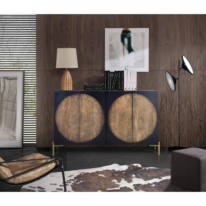 GINER Y COLOMER Aparador de Madera de Mango y Metal Nogal Oscuro 145 cm 6