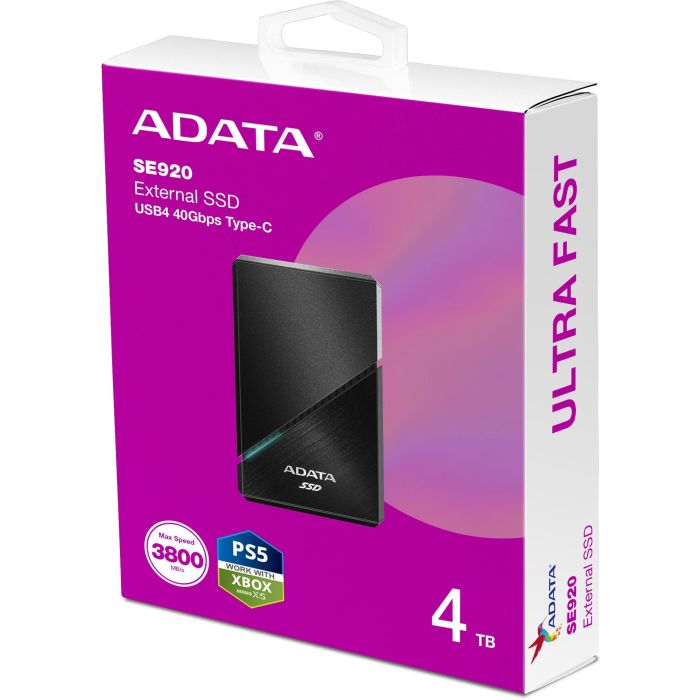ADATA SE920 Disco Duro Externo SSD Portátil 4TB USB4 Gen 3x2 USB Tipo C 40 Gbit/s 3800 MB/s Negro 8