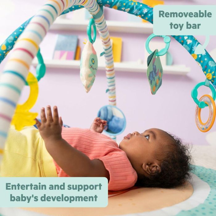 Bright Starts Alfombra de Juego Bebé BRI0074451174467 Disney Baby Stitch, Evolutiva con Juguetes Sensoriales, Peluche, Espejo y Sonajero 3