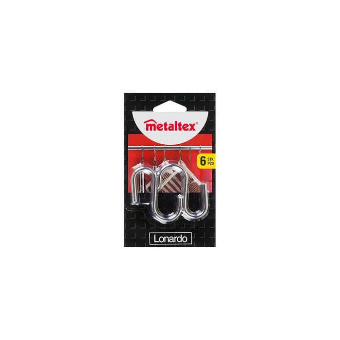 Metaltex Set 6 ganchos "S" Leonardo cromados 6,5cm para barra de colgar ref.77276 2
