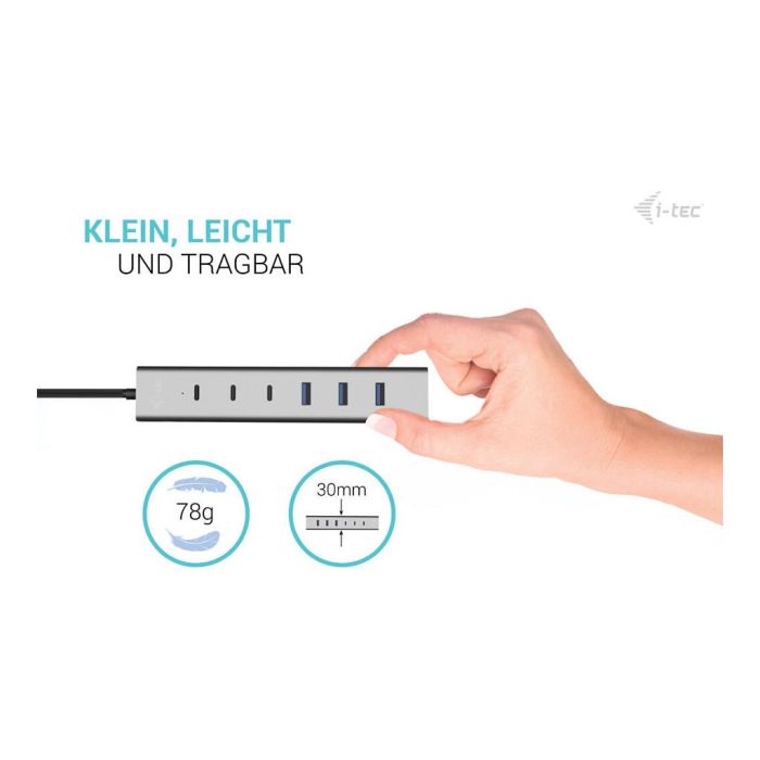 i-tec Hub Carga Metal USB-C/USB-A de 7 Puertos (3 USB-C + 4 USB-A) 5000 Mbps Aluminio 9