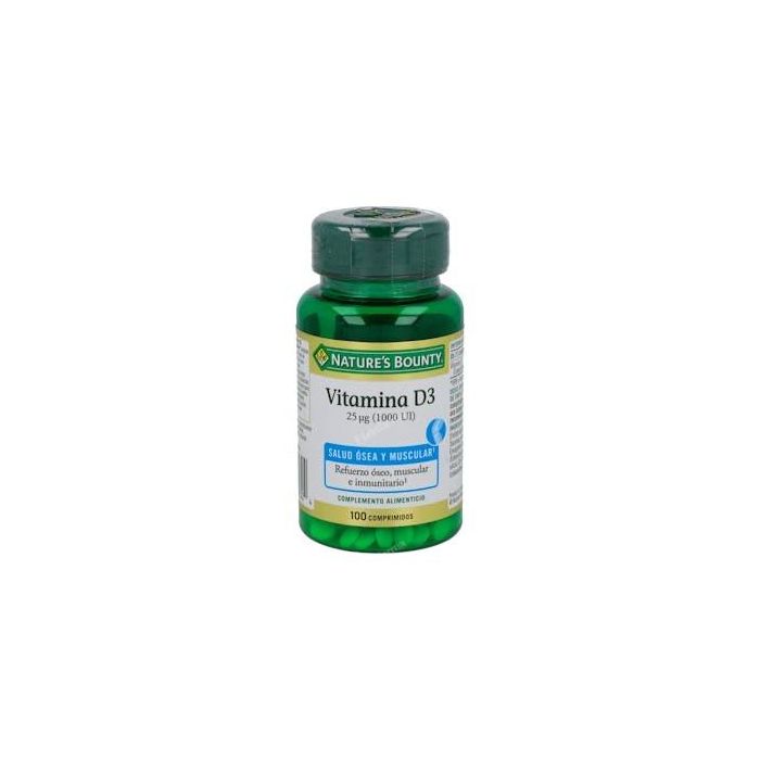 Nature's Bounty Vitamina D3 1000 UI 100 Comprimidos Veganos para Huesos, Músculos e Inmunidad. Sin Gluten ni Lactosa.
